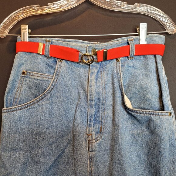 Vintage Denim Skirt Long Below Knee Red Belt Trend Basics Small Cotton - Picture 2 of 10